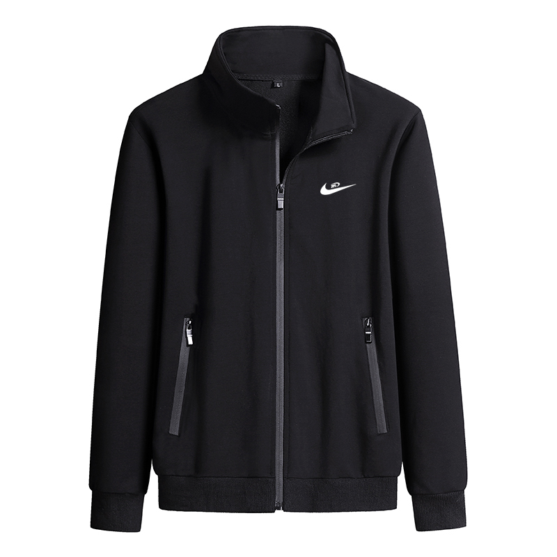 运动卫衣男立领纯棉春秋季针织拉链开衫卫衣中年外套弹力薄款上衣