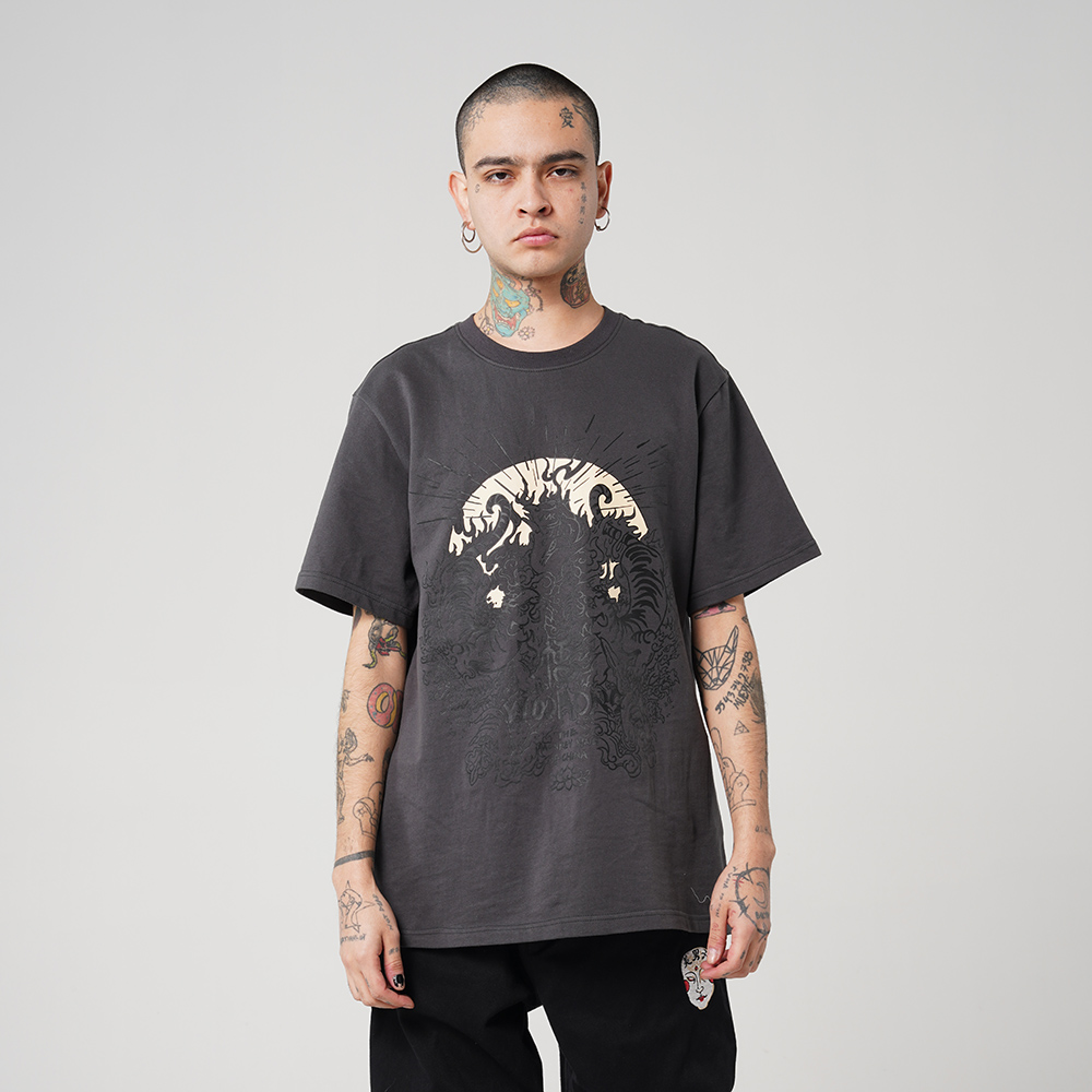 WOOKONG 悟空 2022春季新品伏虎印花全棉T恤休闲运动短袖情侣装潮