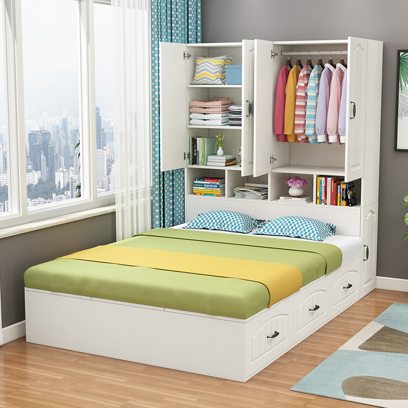 简约衣柜床一体小户型省空间多功能榻榻米儿童床高箱带柜子组合床