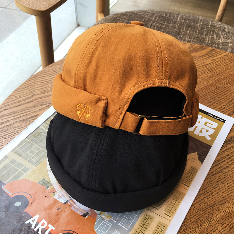 四季款瓜皮帽日本原宿黄色无檐水手帽子休闲帽子