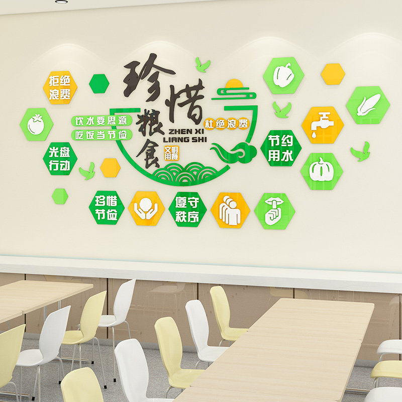 学校食堂文化墙面装饰画3d立体珍惜粮食标语墙贴