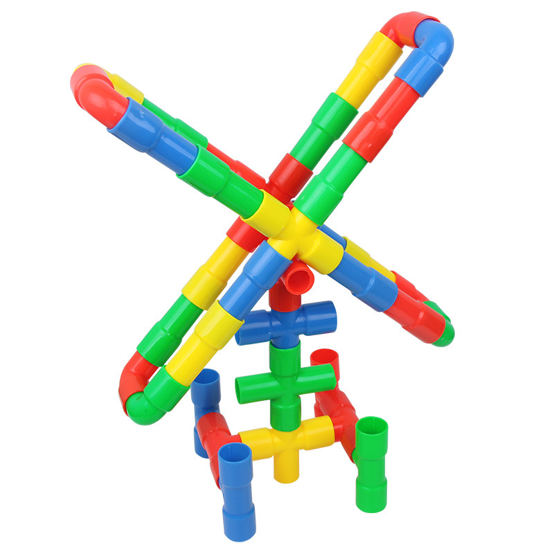 管道塑料星秀拼插积木带轮早教儿童童益智水建构