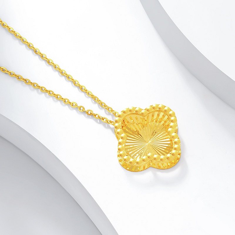 千叶珠宝5g黄金足金项链吊坠幸福四叶草挂坠时尚定价黄金吊坠