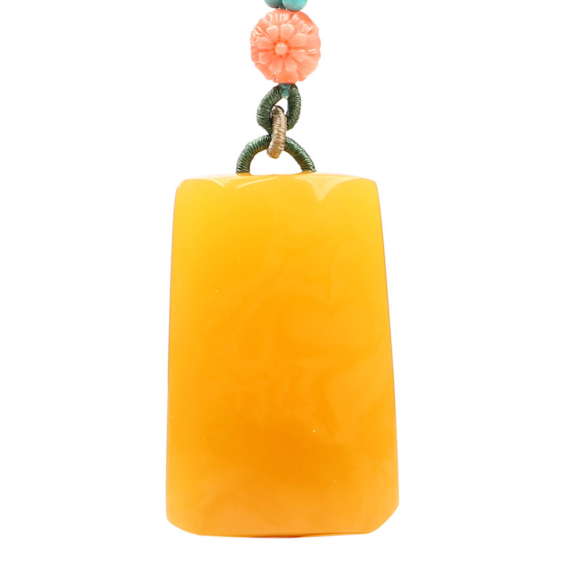 琥珀方牌天光墟天然蜜蜡吊坠黄蜜项坠男女女款颈饰