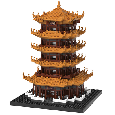 成人微型颗粒拼装男孩中国拼图玩具礼物建筑模型黄鹤楼摆件塑料积木
