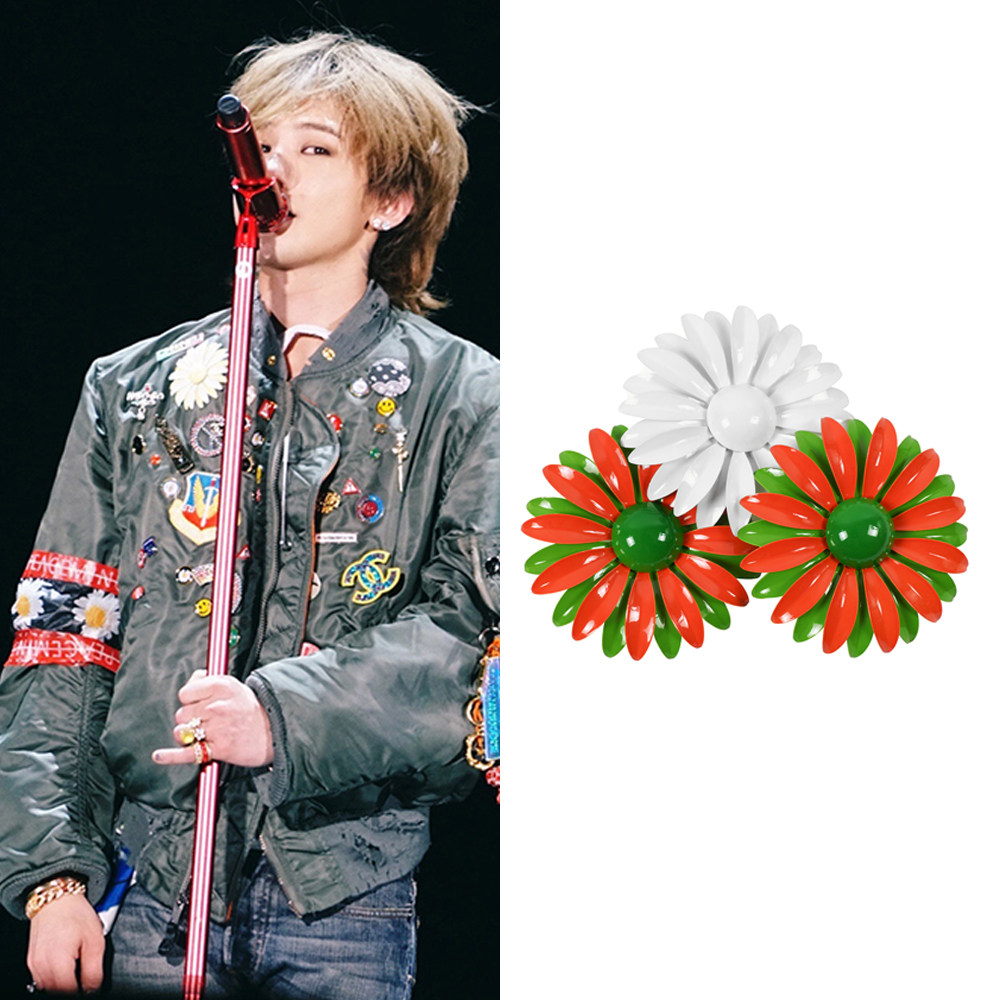 gd同权款志龙ins红绿白色雏菊花朵金属胸针胸针