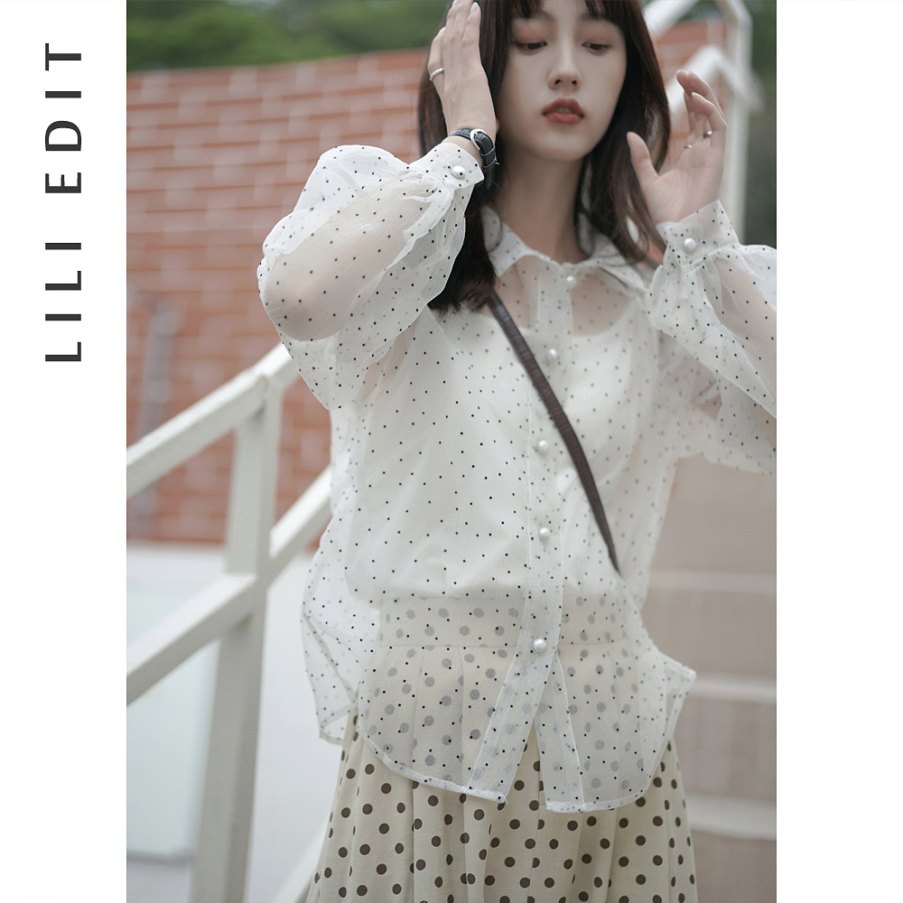 LILI EDIT/设计感小众别致欧根纱小波点衬衫送打底吊带上衣女夏季