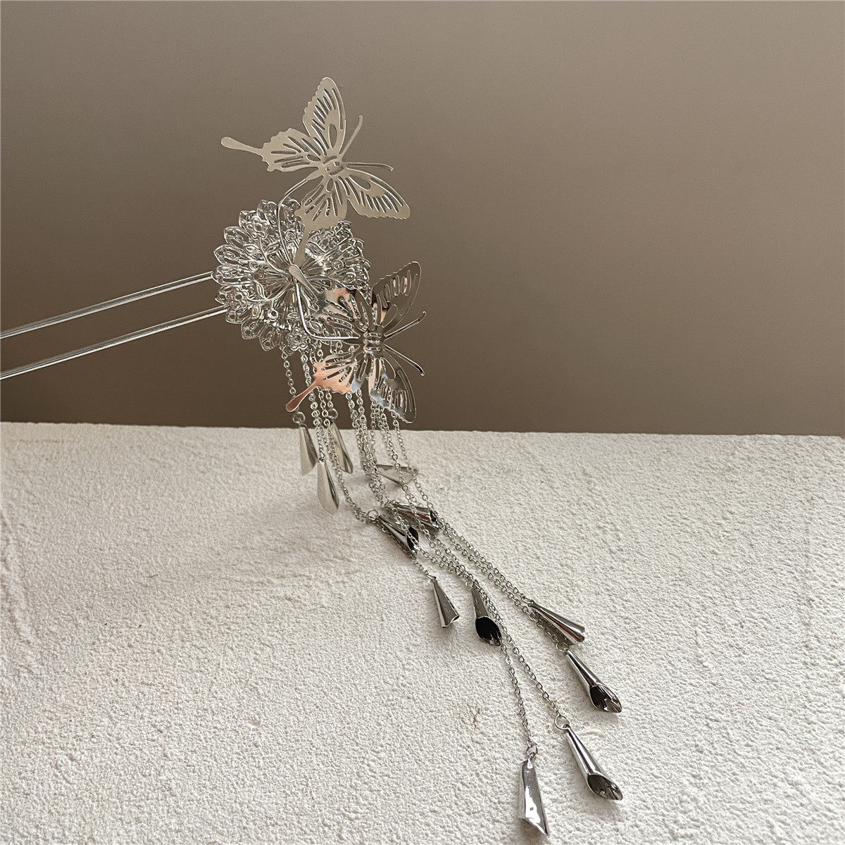 古风u型发簪女小众高级感金属蝴蝶流苏簪子复古长款发钗汉服钗子