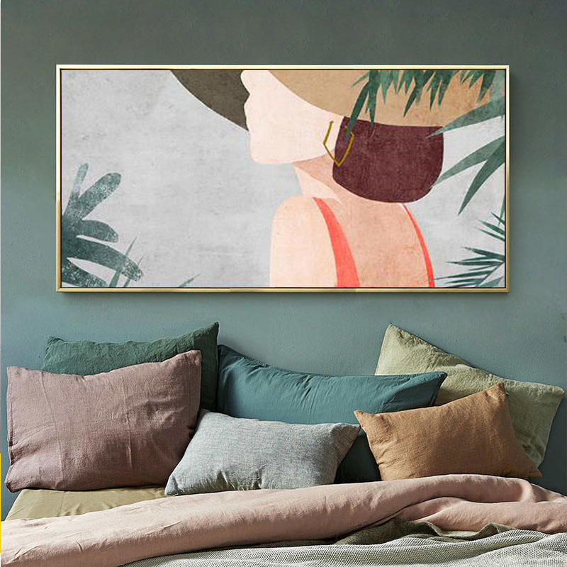 客厅装饰画现代北欧文艺小清新手绘美女插画卧室现代装饰画