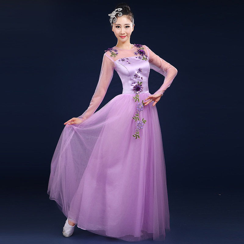 新款大合唱团服演出服长裙现代开场舞服装歌伴舞成人女舞蹈大摆裙