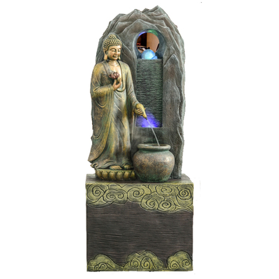 山水佛像流水喷泉平安客厅景观加湿器禅意落地创意家居装饰摆件