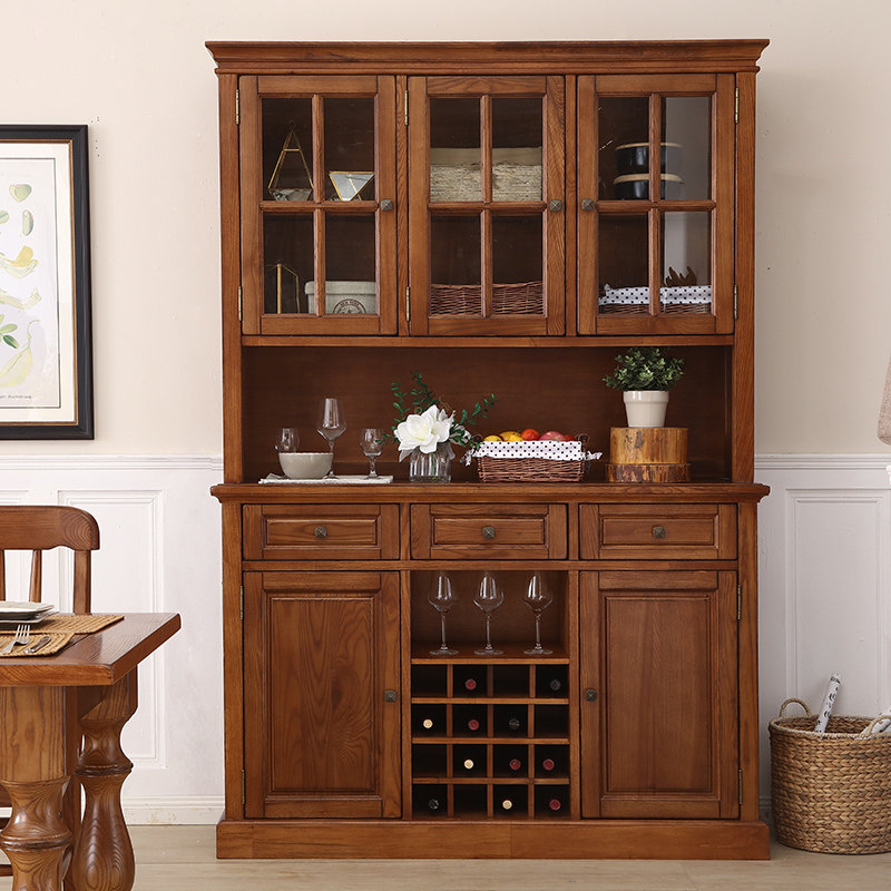 美式实木餐边柜酒柜白蜡木家具餐厅上下酒柜置物架橱柜储物备餐柜