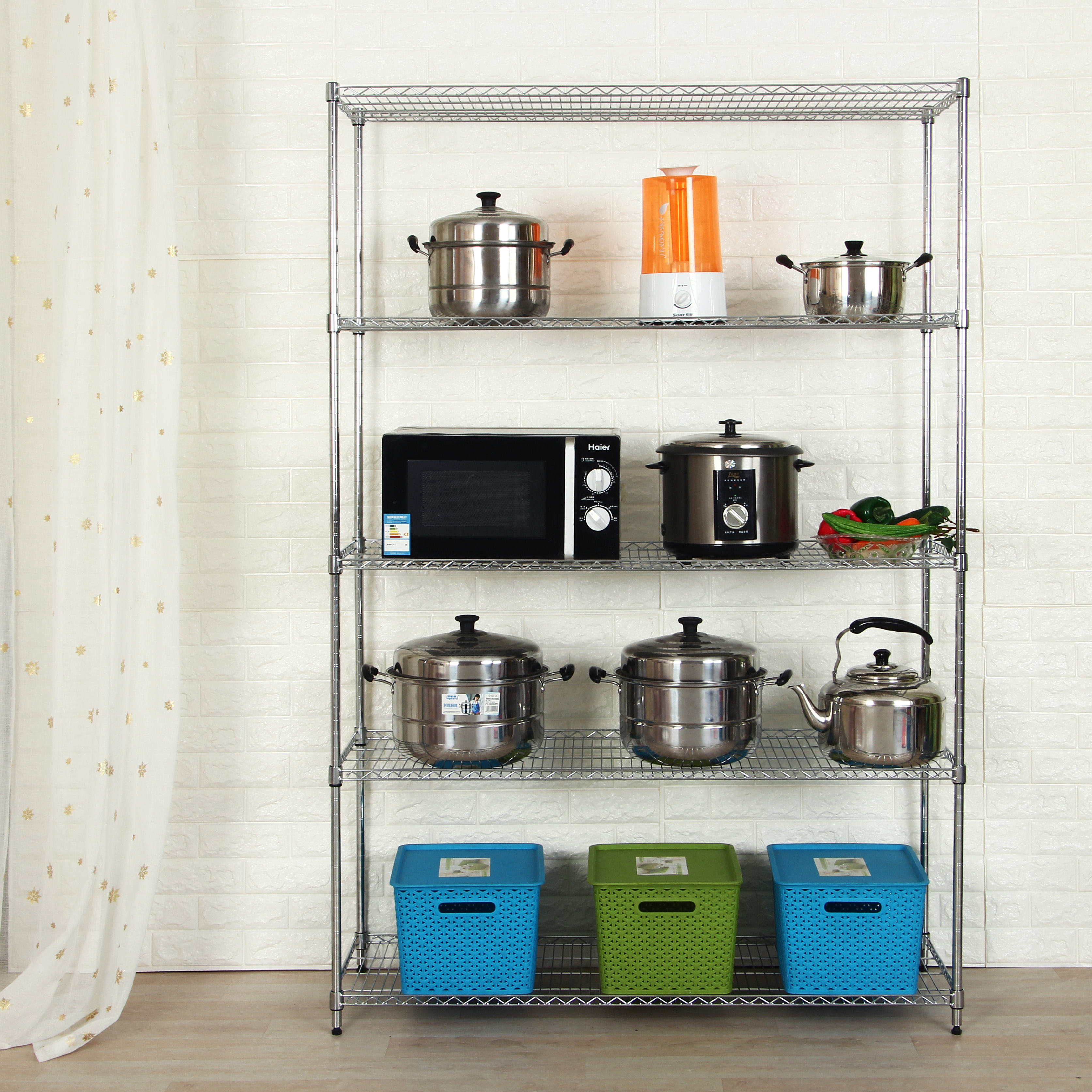 厨房五层置物架家用货架收纳不锈钢5层整理架储厨房置物架