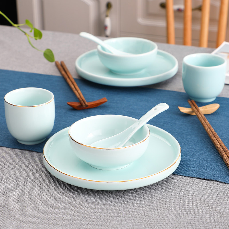 餐具餐厅陶瓷中式摆台套装四件件套金边饭店盘