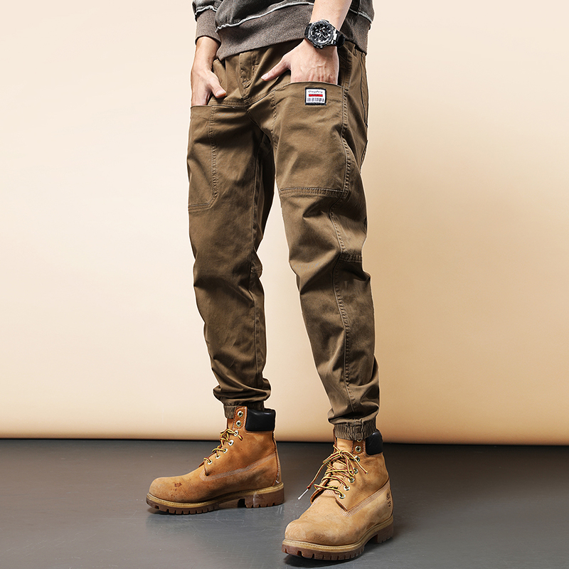 秋冬弹力工装裤男潮牌宽松直筒多口袋加绒休闲裤韩版潮流束脚裤子