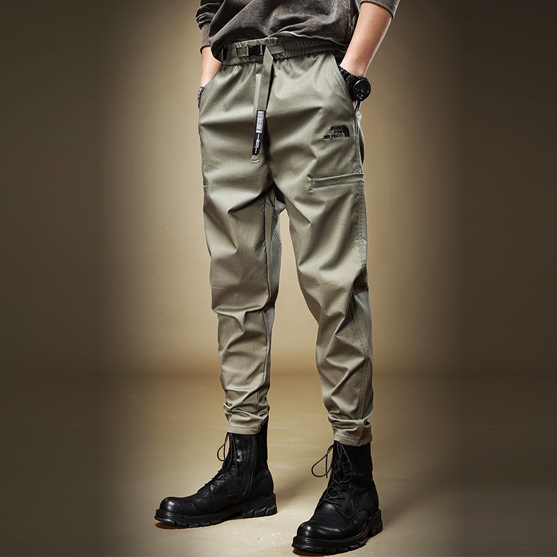 休闲裤男宽松夏季2022新款军绿色工装裤男潮牌痞帅小脚男裤子韩版