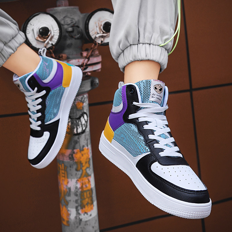 aj男鞋高帮空军一号莆田彩虹鞋男韩版潮流板鞋高帮鞋