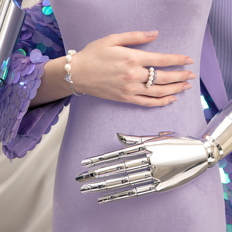 hefang何方珠宝barbie芭比爱心手链纯银设计感仿珍珠手链