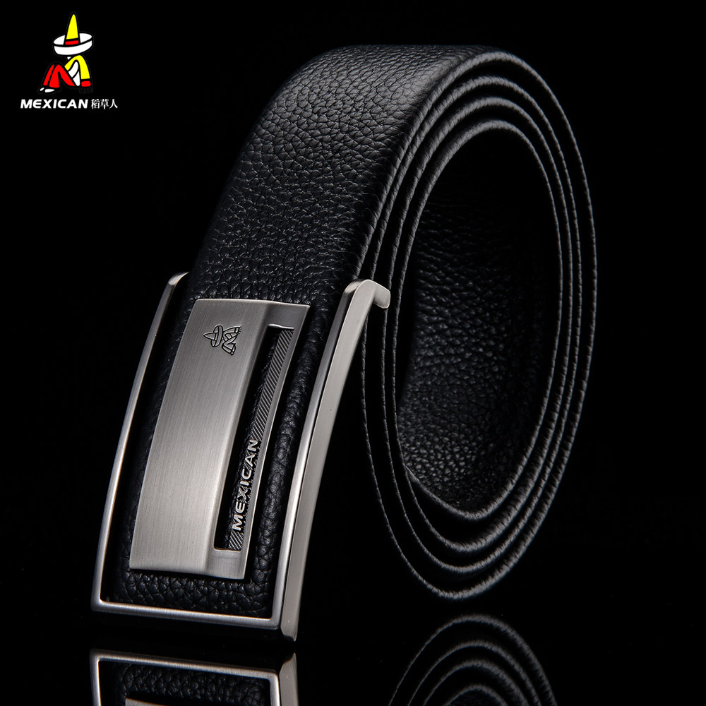 稻草人时尚百搭牛皮韩版真皮腰带高品质平滑男士腰带