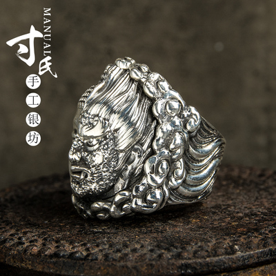 寸氏原创足银999银戒指男纯银佛魔一念之间复古霸气个性潮人指环