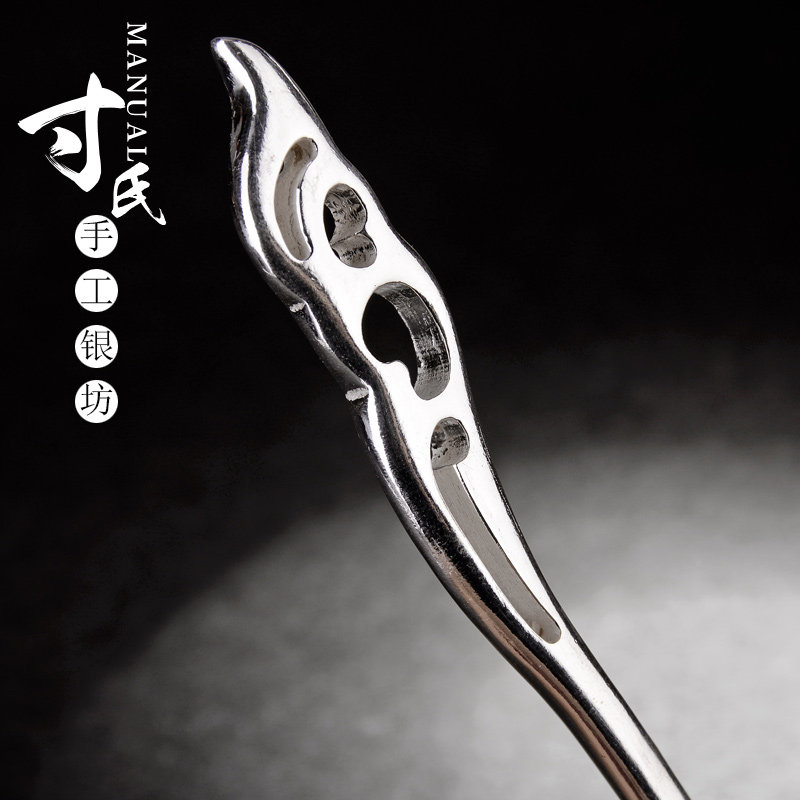 寸氏银云南中国风复古镂空99足银古风银发簪祥云镂空素银实心发簪