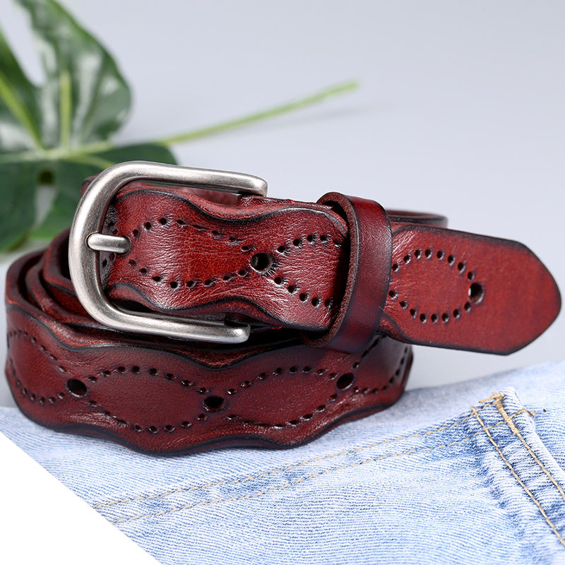 复古腰带女装装饰压花手工牛皮皮带真皮牛仔裤腰带