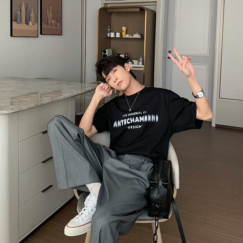 Hualun夏季印花短袖T恤男韩版ins潮痞帅宽松超火纯棉百搭圆领体恤