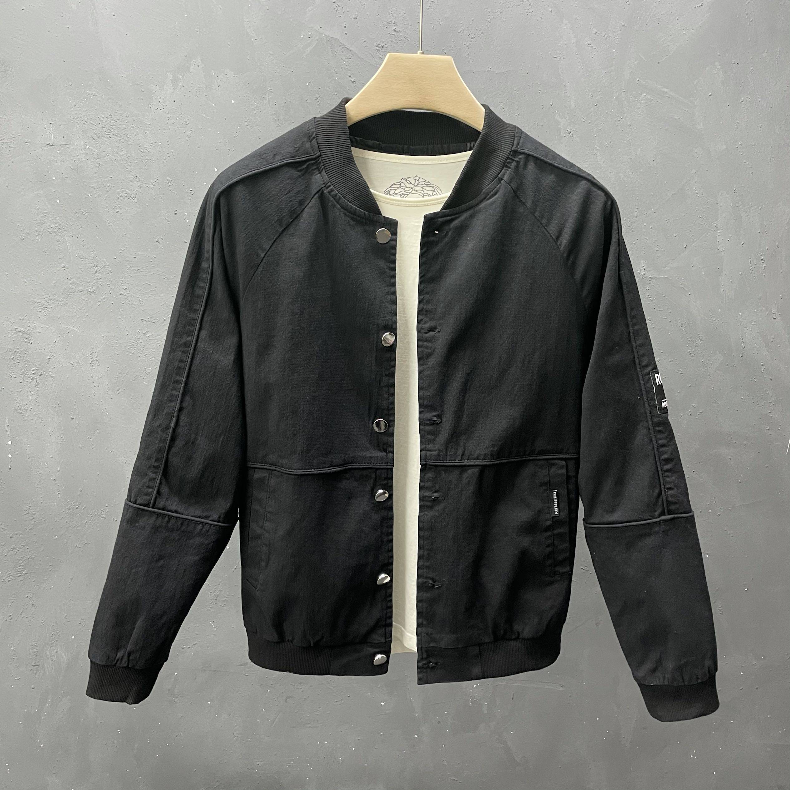 修身2021春秋新款韩版男士夹克潮流拼接圆领夹克