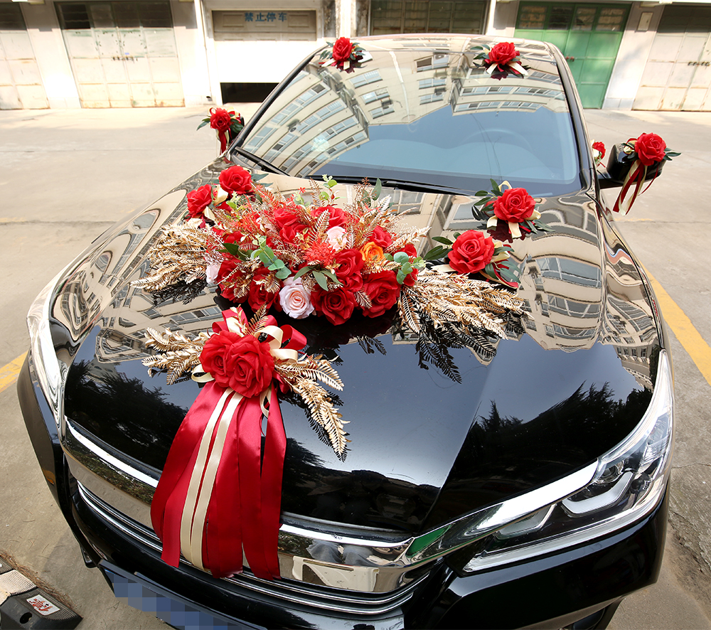 车花装饰婚车花车车头套装中国国风主婚创意婚车鲜花