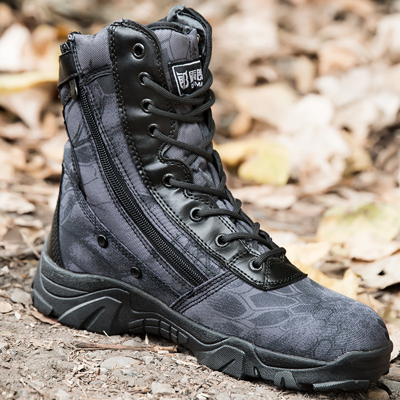 盾郎户外沙色蟒纹迷彩军靴战术靴作战靴特种兵沙漠靴男高帮登山靴