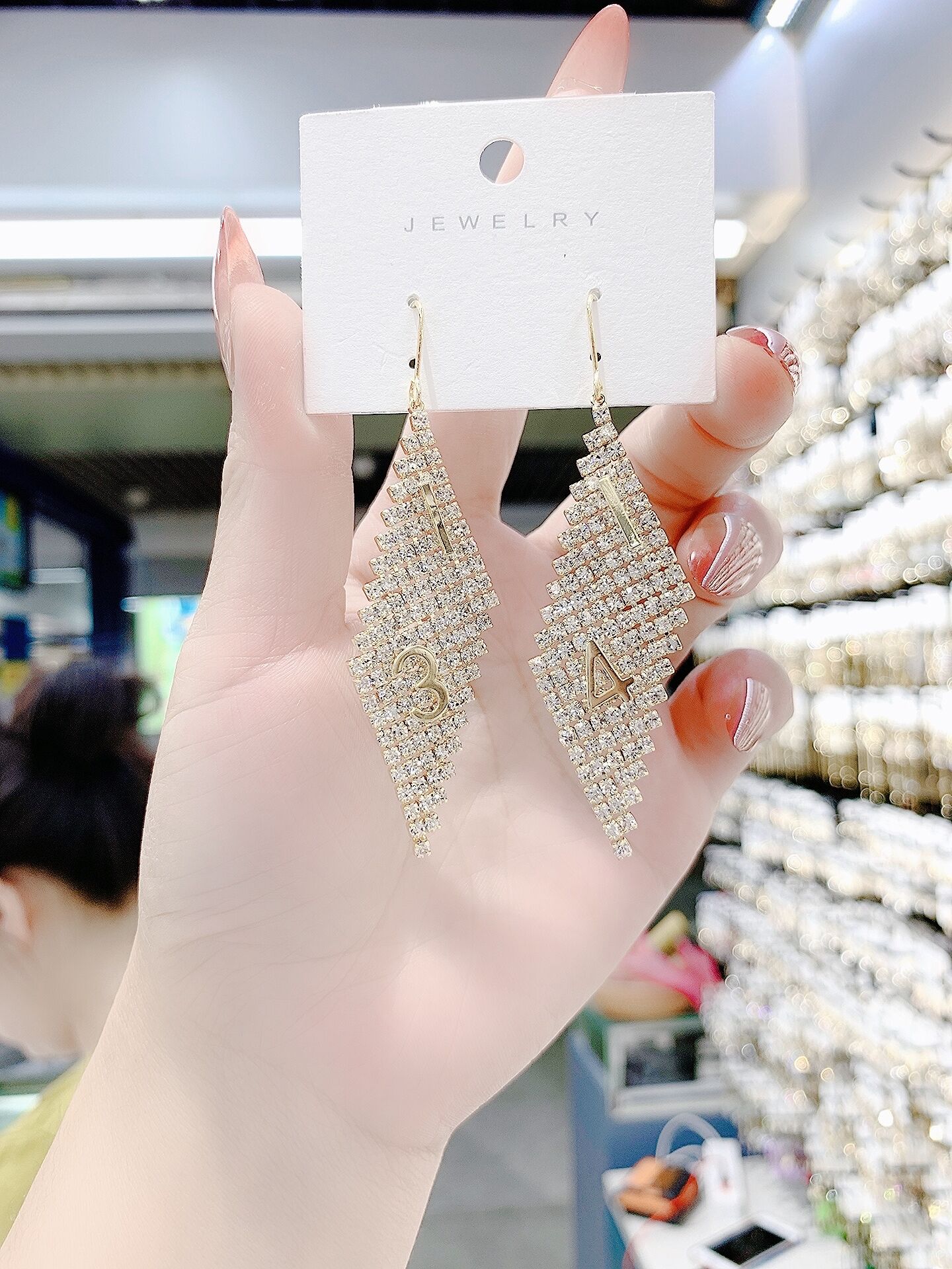 超闪水钻菱形耳环时尚气质1314表白耳坠2021耳环