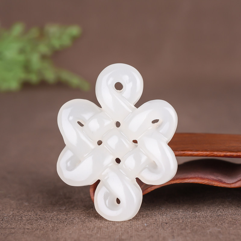 万玉辉煌和田白玉碧玉中国结平安如意玉坠挂件颈饰