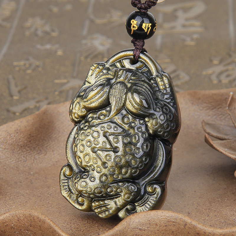 凡蝶开光金曜石吊坠三蟾赐福男士招财项链属羊人项坠