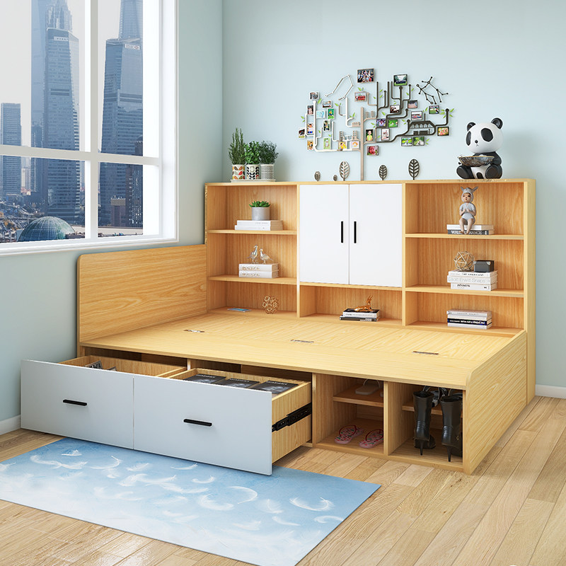 小户户型1.2米榻榻米床柜一体储物客厅踏米衣柜板式床