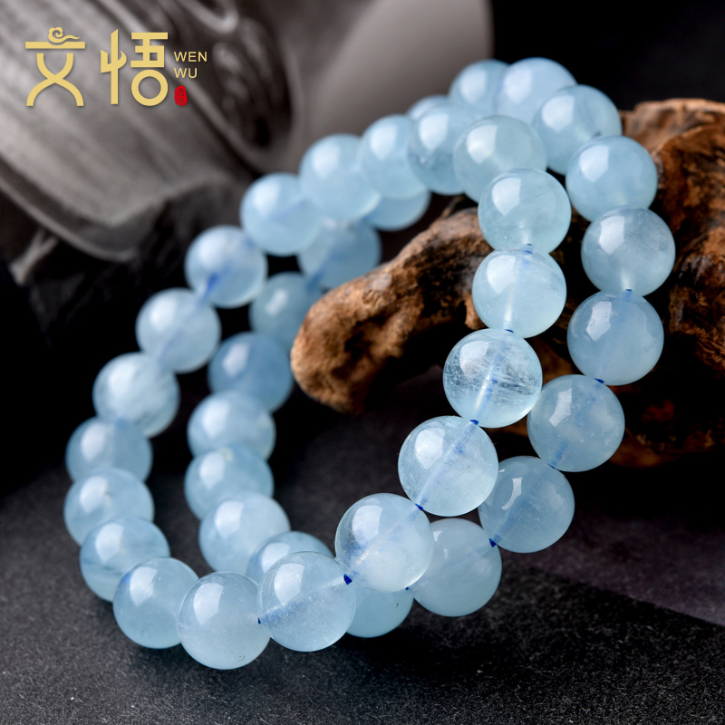 天然冰种海蓝宝手链女深蓝魔鬼蓝手串男单圈蓝色水晶珠子情侣饰品