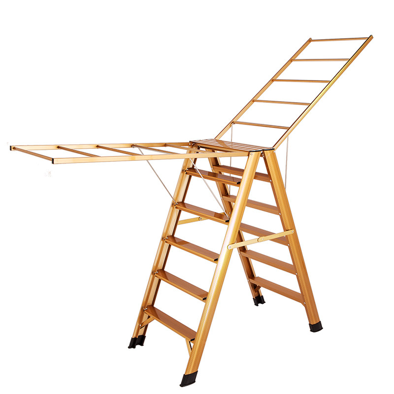 好太太梯子家用落地折叠室内多功能加厚铝合金阳台人字两用晾衣架