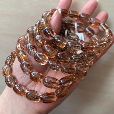 天然黑金超发晶桶云母共生双轮金超七金发晶满发男女手串手链 原价175