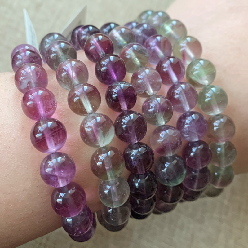 萤石天然梦幻西瓜色彩手链单圈多混搭千层水晶饰品手链