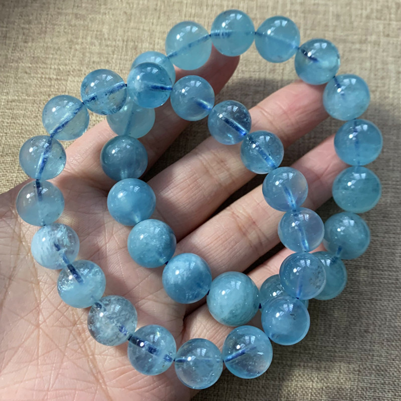 天然巴西海蓝宝手链男女款润蓝宝蓝色单圈蓝水晶手串情侣饰品礼物