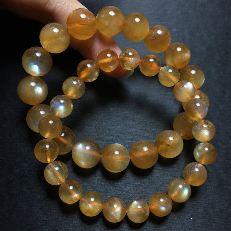 天然芬达黄色安德森手链西藏长石太阳石手串日光石水晶饰品宝石女