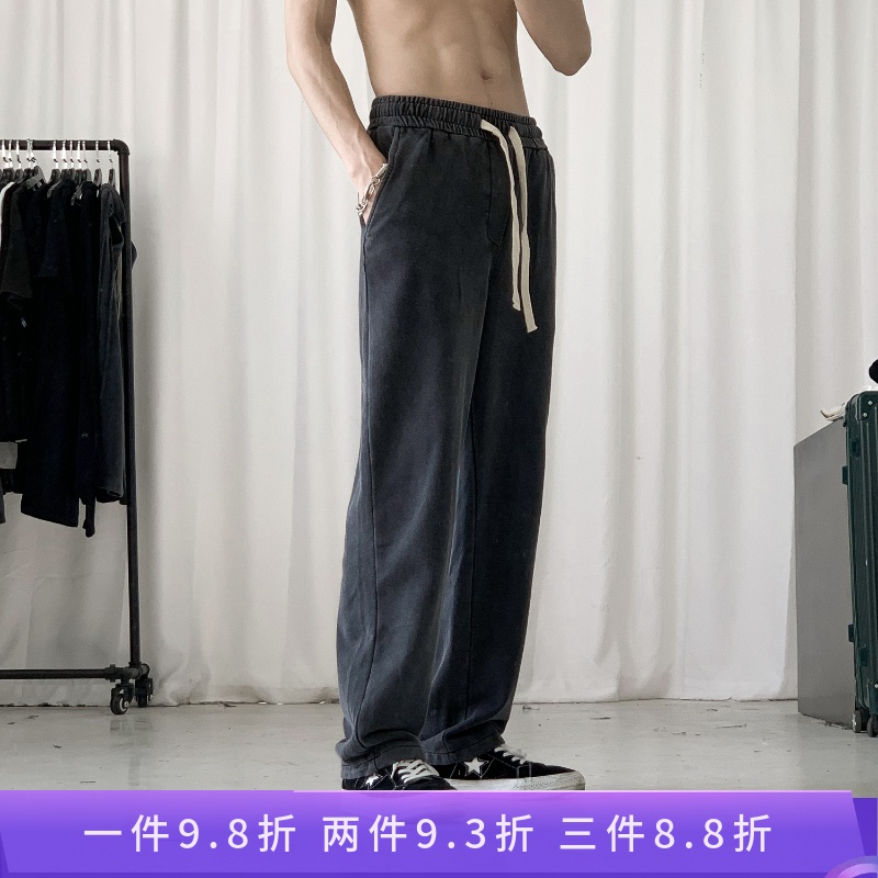 高街裤子男复古垂坠感休闲宽松百搭直筒秋冬加绒黑色潮牌运动卫裤