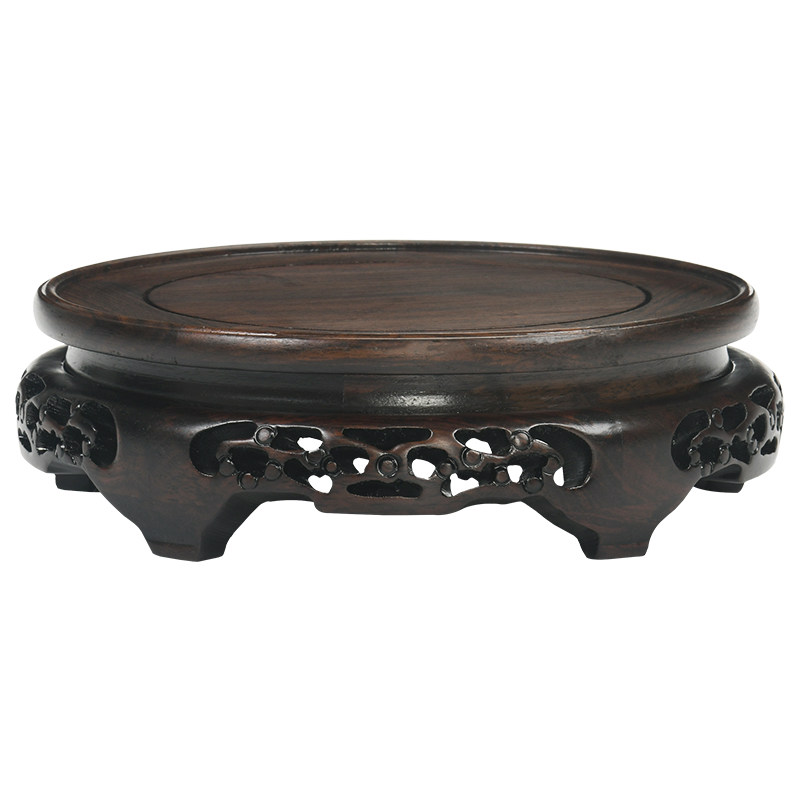 红木圆形茶壶花盆花瓶盆景盆栽玉石佛像底座木雕