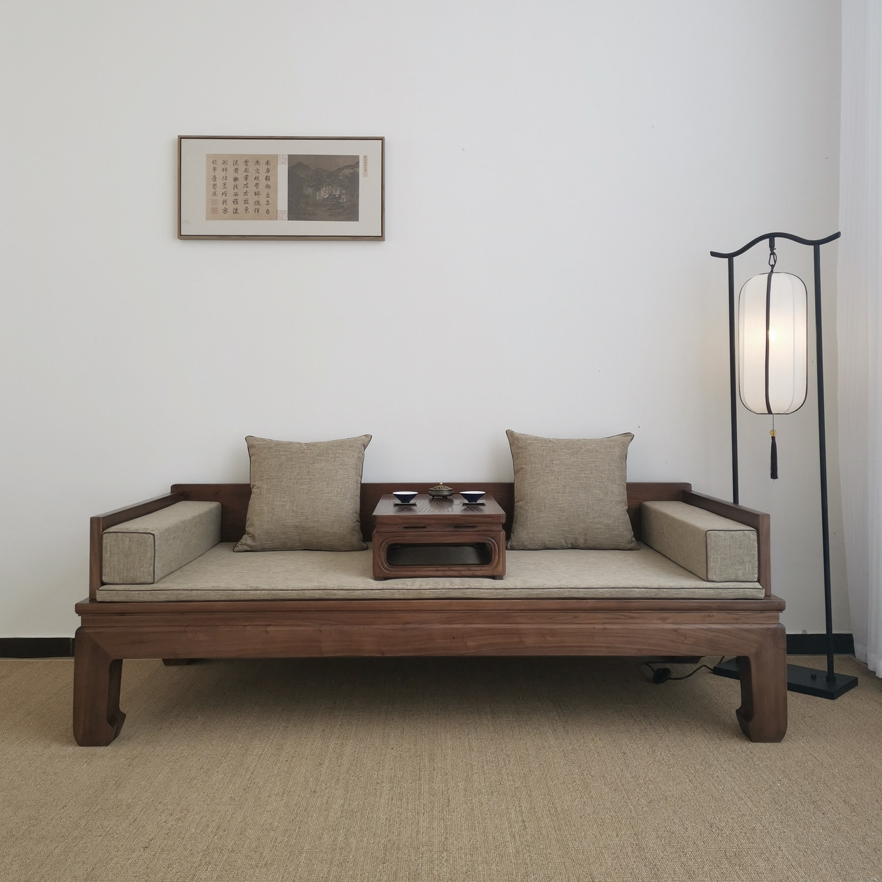 罗汉新中式榆木推拉伸缩实木现代简约家具沙发床老罗汉床