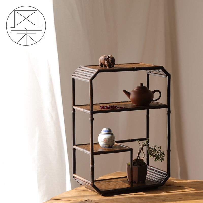 茶壶茶杯茶具收纳竹制多层架子展示架中式复古茶道