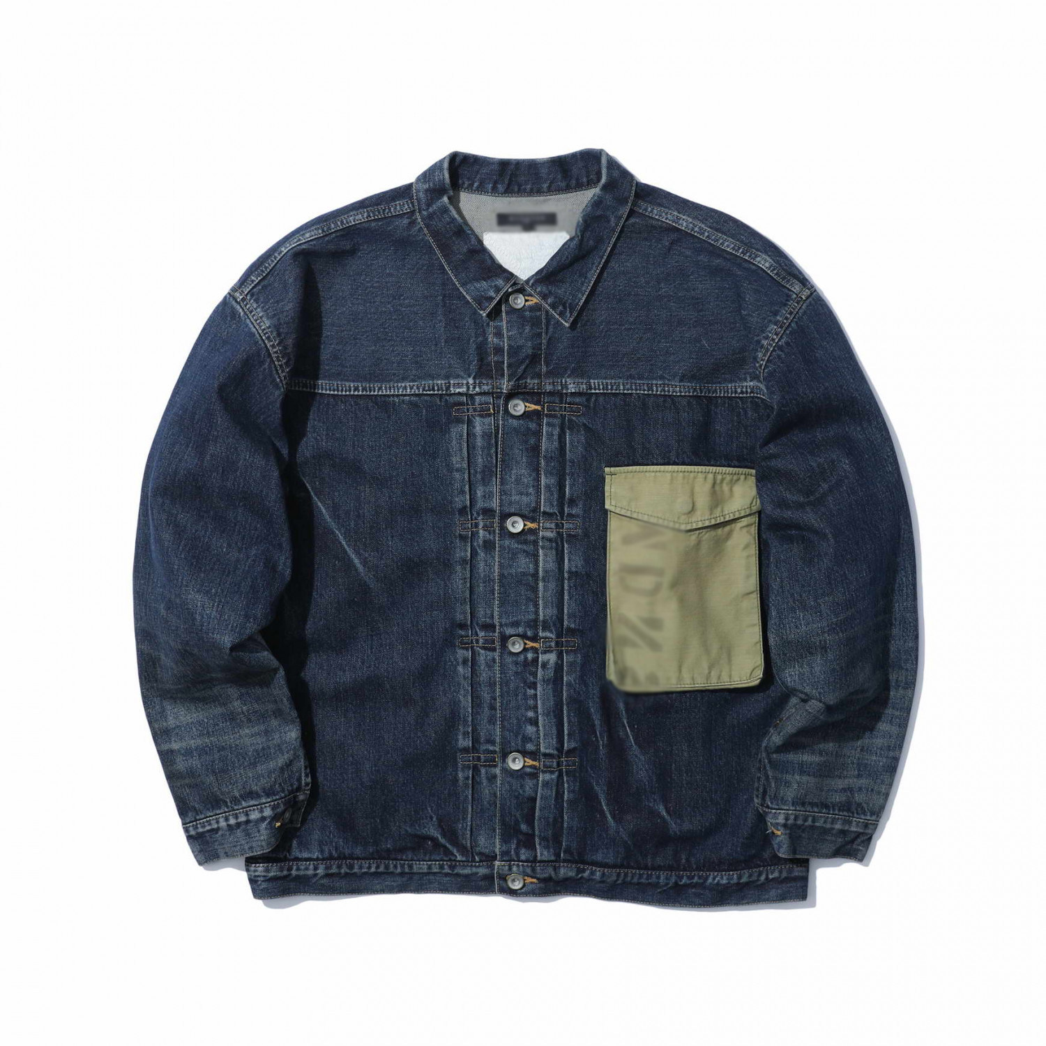 余文余文乐乐同denimjacket拼接口袋牛仔夹克水洗夹克