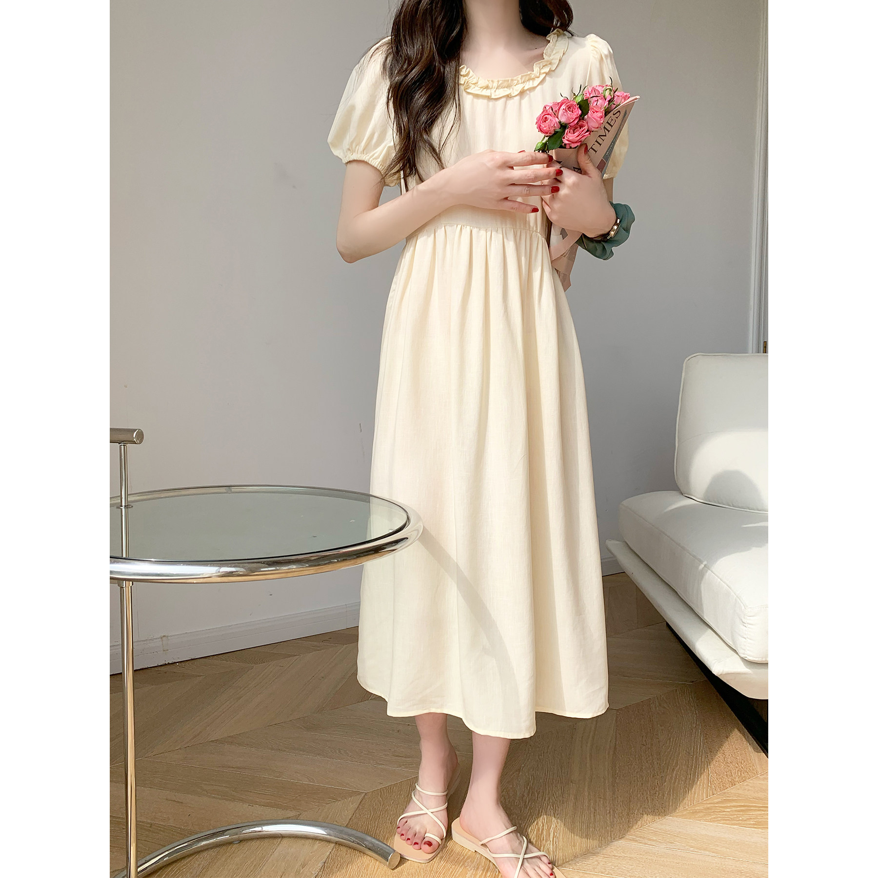 奶酪塔泡泡裙子中长字裙女夏连衣裙温柔公主在逃连衣裙