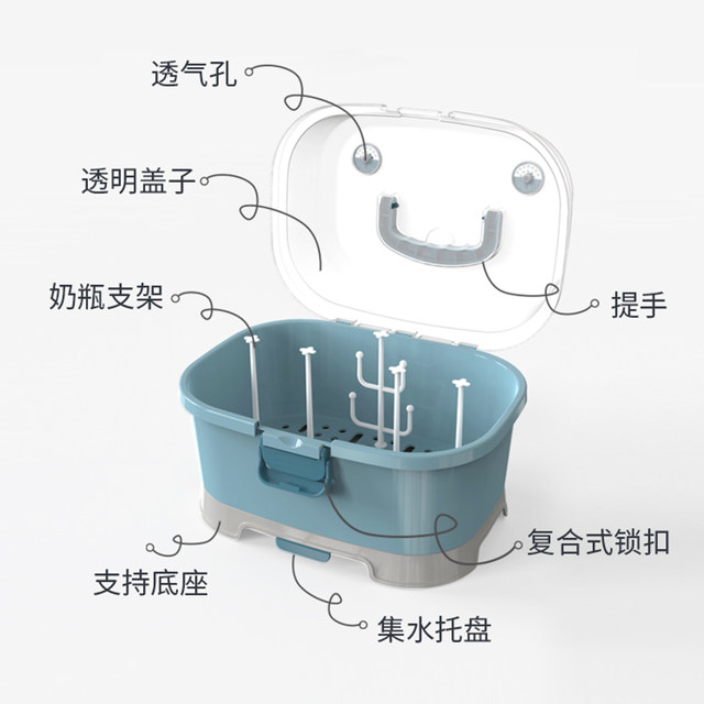 Baby bottle storage box portable large baby tableware storage box milk bottle drain with lid dust-proof drying rack Baby bottle storage box portable large baby tableware storage box milk bottle drain with lid dust-proof drying rack