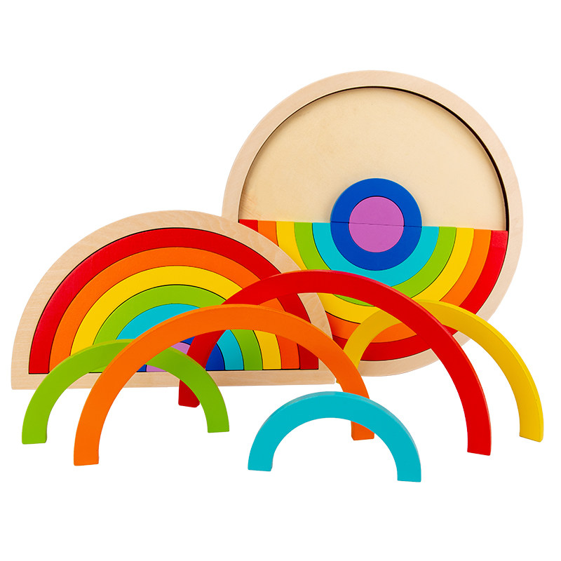 木制彩虹积木拼图拼板巧板345岁儿童早教益智拼图