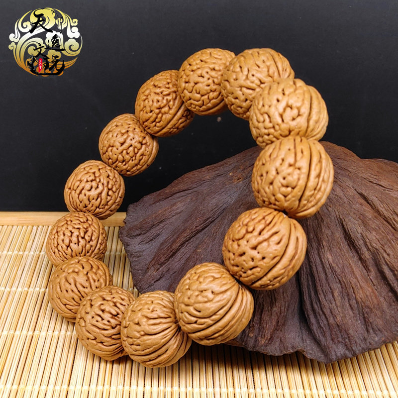 蚂蚁密纹扇面精品天然野生桃核核桃胡手串文玩佛珠