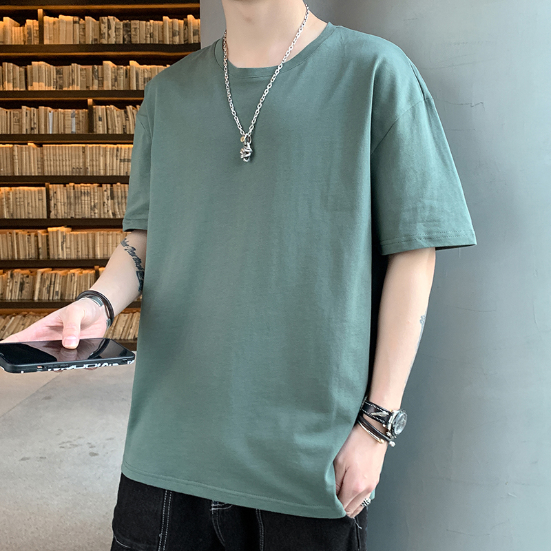 纯棉短袖t恤夏季2022新款男装半袖薄款男生潮牌圆领男士体恤上衣